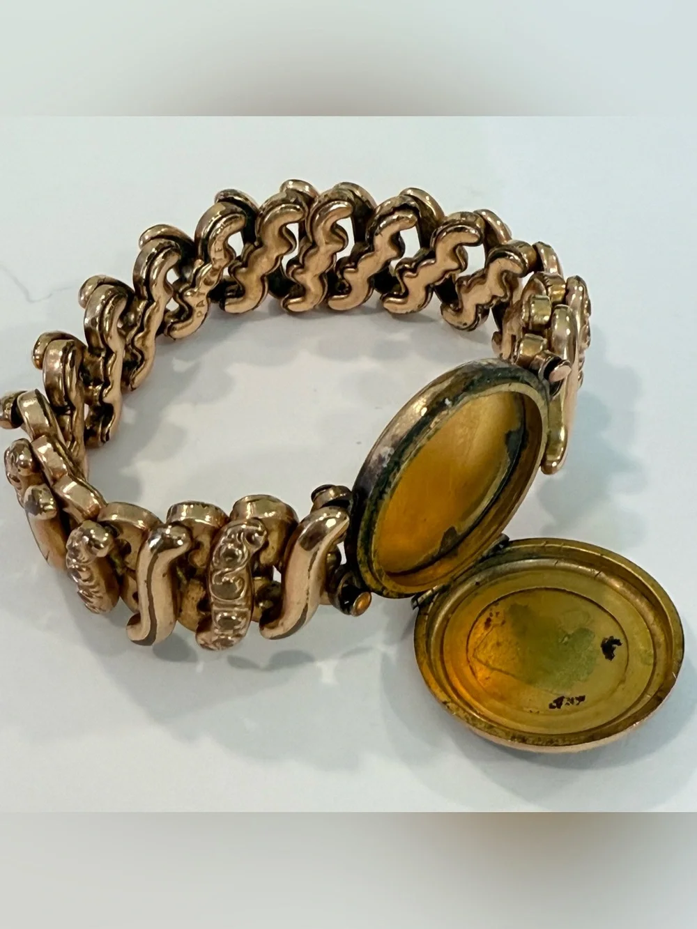 Vintage Rolled Gold Expansion Bracelet Photo Locket Monogram Victorian Style - Picture 12 of 16
